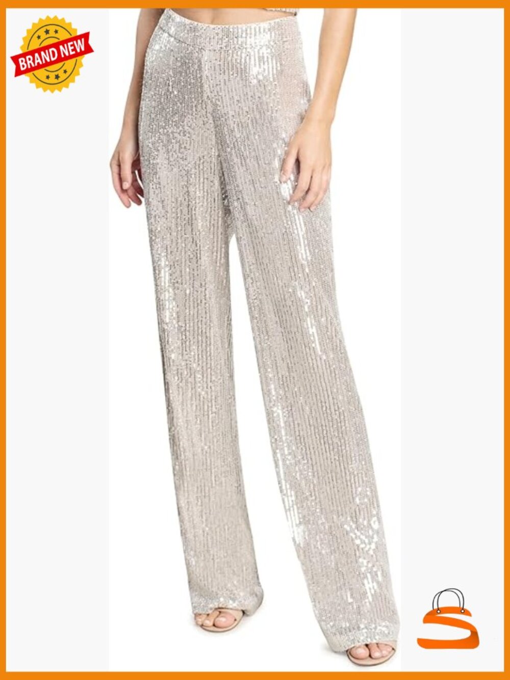 High Rise Sequin Straight Leg Pant with Zipper Closure